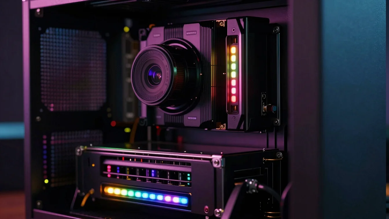Hardware de computador de alta tecnologia com luzes LED, em ambie